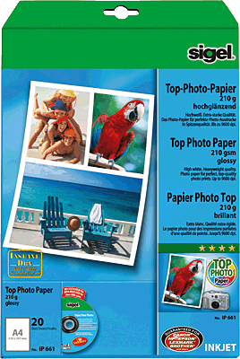 Sigel InkJet-Photo-Papier hochglänzend/IP661 A4 hochweiß 210 g/qm Inh.20