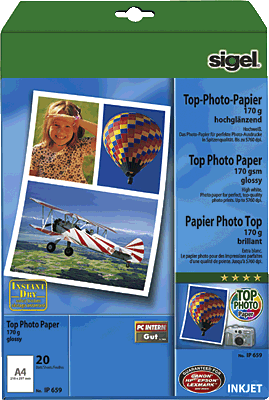 Sigel InkJet-Photo-Papier hochglänzend/IP659 A4 hochweiß 170 g/qm Inh.20
