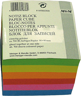 M&M Zettelklotz/69060300SP 90x90x90 mm bunt Inh.700 Blatt