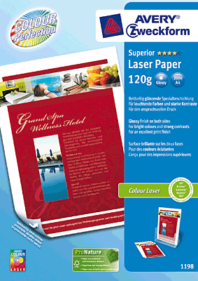 Avery Zweckform Photopapier Colour Laser/1198 DIN A4 weiss beidseitig glänzend 120 g/qm Inh.200
