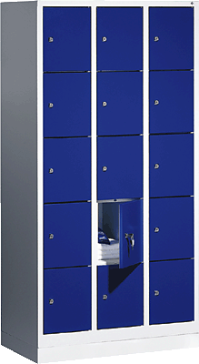 C+P Fächerschrank 3x5 Fächer/8020-305 H180xB90xT50 cm lichtgrau/blau
