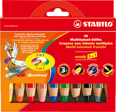 Stabilo Holzfarbstift woody, extradick, 10er Etui/880/10 10 mm sortiert Inh.10