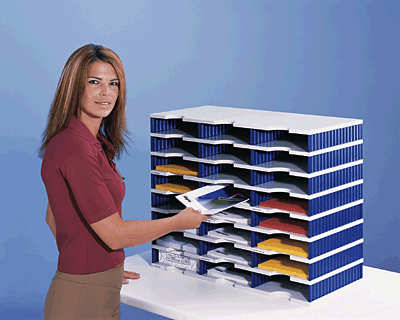 styrodoc Sortierstation trio mit 24 Fächern/268-0308.38 723x331x573mm grau/blau