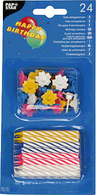 Papstar Geburtstagskerzen/12730 H 6 cm farbig sortiert Inh.24