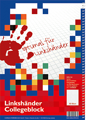 Landre Collegeblock Linkshänder/310408058 DIN A4+ kariert 5 mm 70g/qm Inh.80