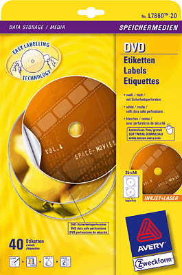 Avery Zweckform DVD-Etiketten Inkjet/L7860-20 Ø117 mm weiß Inh.40