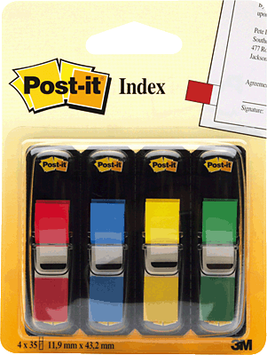 3M Post-it Index Mini/683-4 12,7x43,7 mm rot/blau/grün/gelb Inh.4