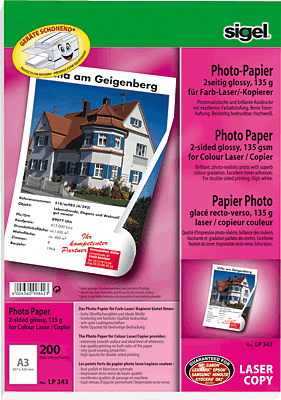 Sigel Photopapier für Farb-Laser/-Kopierer/LP343 A3 hochweiß 135 g/qm Inh.200