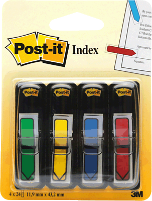3M Post-it Index Pfeile/684ARR3 12,7x43,7 mm rot/blau/gelb/grün Inh.96