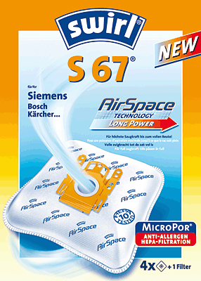 Swirl Staubsaugerbeutel S 67 für Siemens/Bosch/4006508179459 S67 AirSpace Inh.4