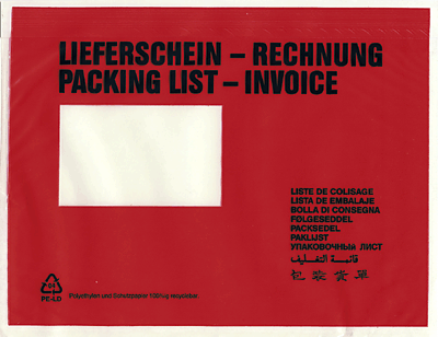 Dokumententaschen C5 Lieferschein-Rechnung/522183 rot/schwarz 230x160 mm 45my Inh.1000
