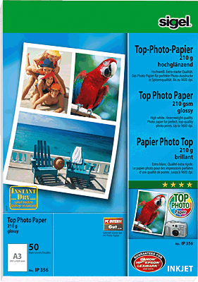Sigel InkJet-Photo-Papier, hochglänzend/IP356 A3 hochweiß 210 g/qm Inh.50