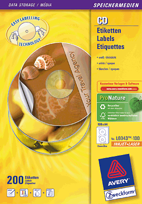 Avery Zweckform CD-Etiketten/3654 Ø117 mm weiß Rand rundum Inh.200
