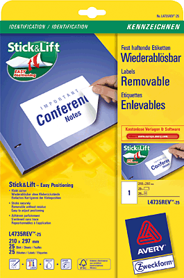 Avery Zweckform InkJet + Laser + Kopier-Etiketten/L4735REV-25 210,0 x 297,0 mm weiß Inh.25