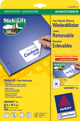 Avery Zweckform InkJet + Laser + Kopier-Etiketten/L6025REV-25 63,5 x 46,6 mm weiß Inh.450