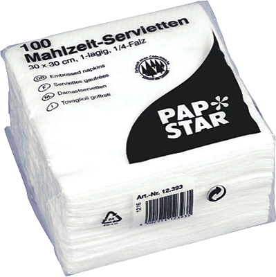 PAPSTAR Prägeservietten/12393 30x30cm weiß Tissue, 1-lagig 17 gr. / qm Inh.100