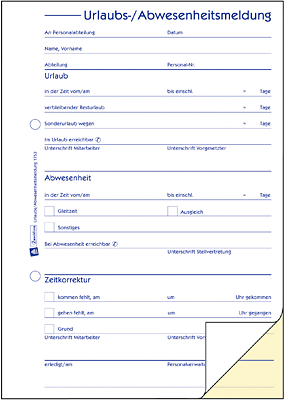 Avery Zweckform Urlaubsantrag/1753 DIN A5 weiß/gelb selbstdurchschreibend Inh.2x 40 Blatt
