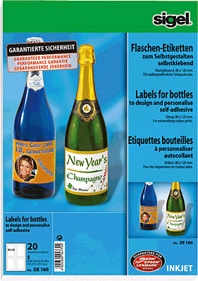 Sigel Inkjet-Flaschenetiket/DE160 80 x 120 mm (A4) hochweiß 85 g Inh.5 Blatt