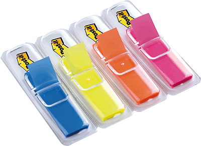 Post-it Index transparent Film/683HF4 11,9x43,2 mm blau/gelb/orange/pink Inh.140