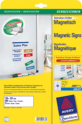 Avery Zweckform InkJet-Magnetschilder/J8871-5 78x28 mm weiß Inh.90