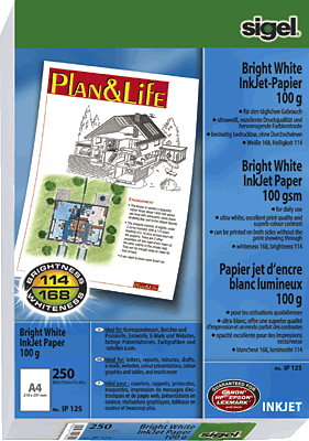 Sigel InkJet-Papier Bright White/IP125 A4 ultraweiß 100 g/qm Inh.250