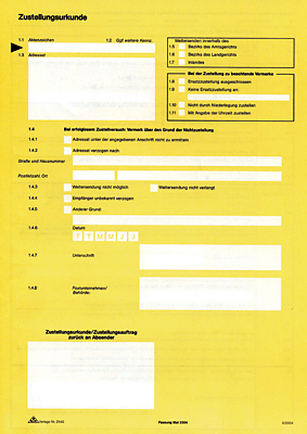 RNK Zustellungsurkunde/2046 A4 Zustellungsurkunden Inh.100