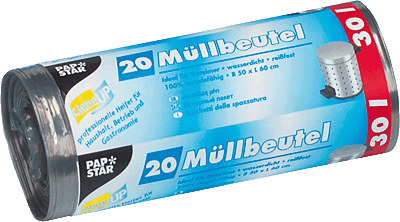 Papstar Müllbeutel /12065 30 l grau HDPE-Folie 17 my Inh.20