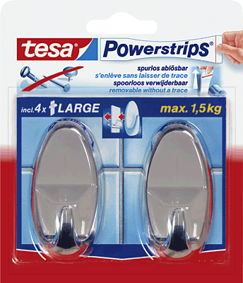 Tesa Powerstrips System-Haken/58050-00012-00 verchromt Inh.2 Haken