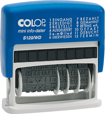 Colop Wort und Datumstempel S 120 / WD/S120/WD 43 x 4 mm Kissen rot / blau Wortband + Datum