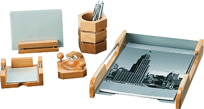 Rumold Schreibtisch-Set 5-teilig/965700 Naturholz/Silber Naturholz/Edelstahl