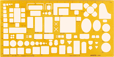 Aristo Möblierungsschablone Innenarchitekt AH5063/70-AH5063 300x150x1,2 mm Möblierung 1:50
