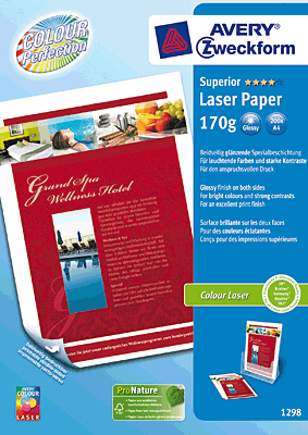 Avery Zweckform Colour Laser Photopapier/1298 DIN A4 weiß beidseitig glänzend 170 g/qm Inh.200