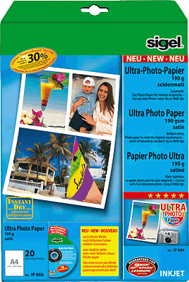 Sigel Inkjet-Photo-Papier Ultra/IP666 A4 superweiß 190 g/qm Inh.20