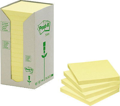 Post-it Recycling/654-1T 76 x 76 mm gelb Inh.16
