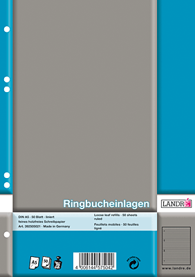 Landre Einlagen/392505021 DIN A5 weiß liniert 70 g/qm  Inh.50