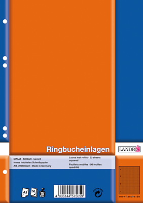 Landre Einlagen/392505022 DIN A5 weiß kariert  70 g/qm  Inh.50