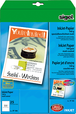 Sigel InkJet-Papier spezialbeschichtet/IP186 A4 hochweiß 160 g/qm Inh.25