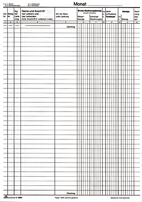 RNK Warenund Rechnungseingangsbuch/30013 DIN A4 weiß Inh.40 Blatt