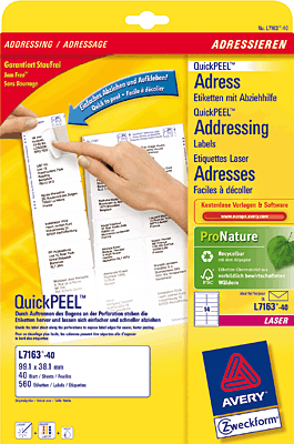 Avery Zweckform Adress-Etiketten QuickPeel/L7163-40 99,1x38,1 mm weiß runde Ecken Inh.560