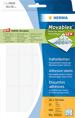 Herma Haftetiketten Movables/10610 20 x 50 mm weiß Inh.480