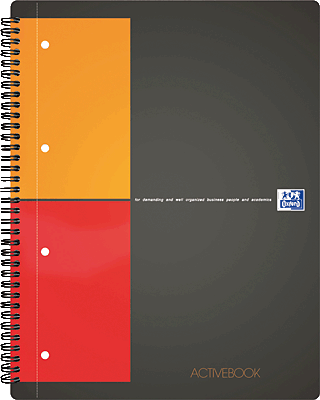 Oxford Activebook /357001401 DIN A4+ schwarz/rot/orange kariert 80 g/qm