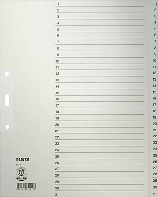 Leitz Papierregister, Zahlen/1231-85 A4, 240 mm, 300 mm grau 1-31 100g/qm
