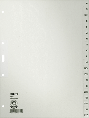 Leitz Papierregister A-Z/4300-85 225x300mm grau 100g/qm