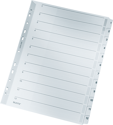 Leitz Kartonregister Zahlen/4325-00-00 A4, 225 mm, 297 mm grau 1-12 160g/qm