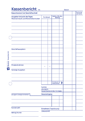 Zweckform Kassenbericht/305 DIN A5 hoch weiß Inh.50 Blatt