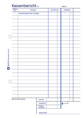 Zweckform Kassenbericht/318 DIN A5 hoch weiß Kassenbestandsrechnung Inh.50 Blatt