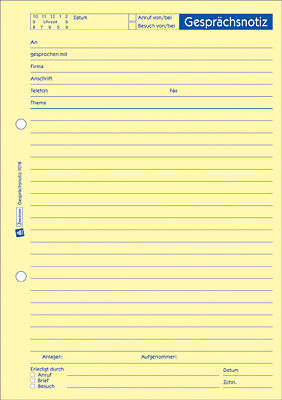 Zweckform Gesprächsnotizen/1018 DIN A5 hoch gelb Inh.50 Blatt
