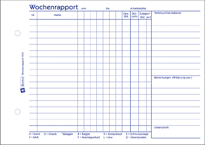 Zweckform Wochenrapport/1310 DIN A5 quer weiß Blaupapier Inh.100 Blatt