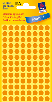 Avery Zweckform Markierungspunkte/3178 Ø 8mm leuchtorange Inh.416