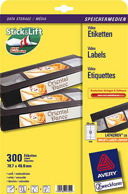 Avery Zweckform Video-Etiketten/L4742REV-25 78,7 x 46,6 mm weiß Inh.300